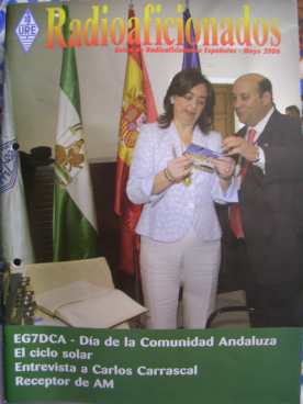 Portada Revista Radioaficionados mayo 2006 con motivo de la actividad EG7DCA Dia de la Comunidad Andaluza.